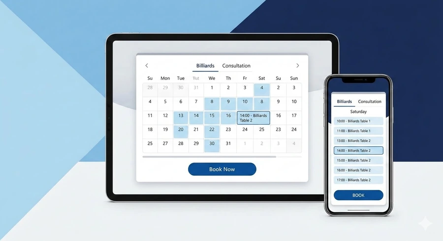 Інтерфейс модуля бронювання: вибір послуг, календар із вільними інтервалами та кнопка миттєвого підтвердження запису