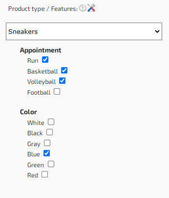 Product features, search filter and comparison